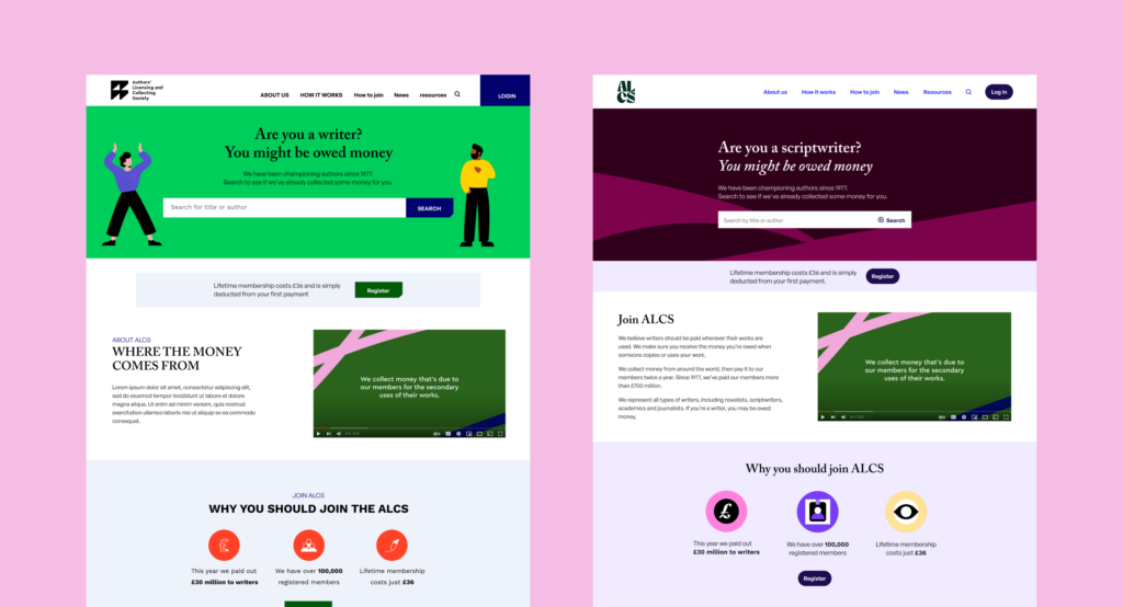 A before and after of the visual style of the website.