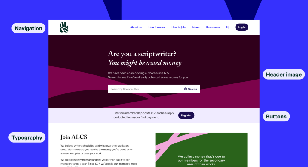 An image showing the new home page broken down into their different UI elements.